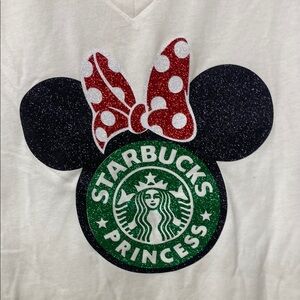 Starbucks Princess Minnie‎ Mouse White Graphic V-Neck T-Shirt size large